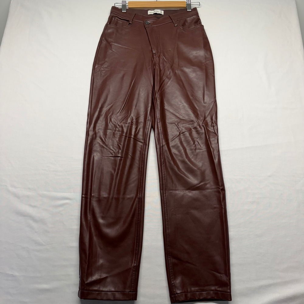 Abercrombie & Fitch Vegan Leather Crossover Waist Straight Leg Pants 25 0 Brown